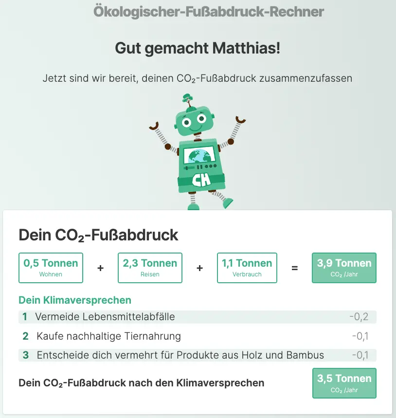 CO2-Fußabdruck von Matthias, berechnet mit ClimateHero